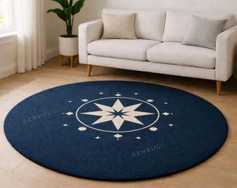 Rond handgetuft wollen vloerkleed – Compass Star Design Custom Made