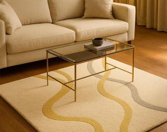 Handgetuft abstract beige wollen vloerkleed, modern neutraal vloerkleed