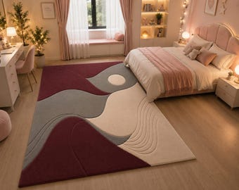 Handgetuft abstract vloerkleed, modern bordeauxrood