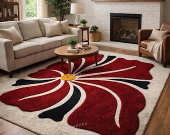 Modern abstract bloementapijt handgetuft wol (aangepast formaat)