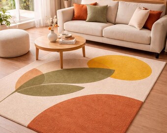 Modern abstract tapijt met bladeren, minimalistisch getuft vloerkleed,