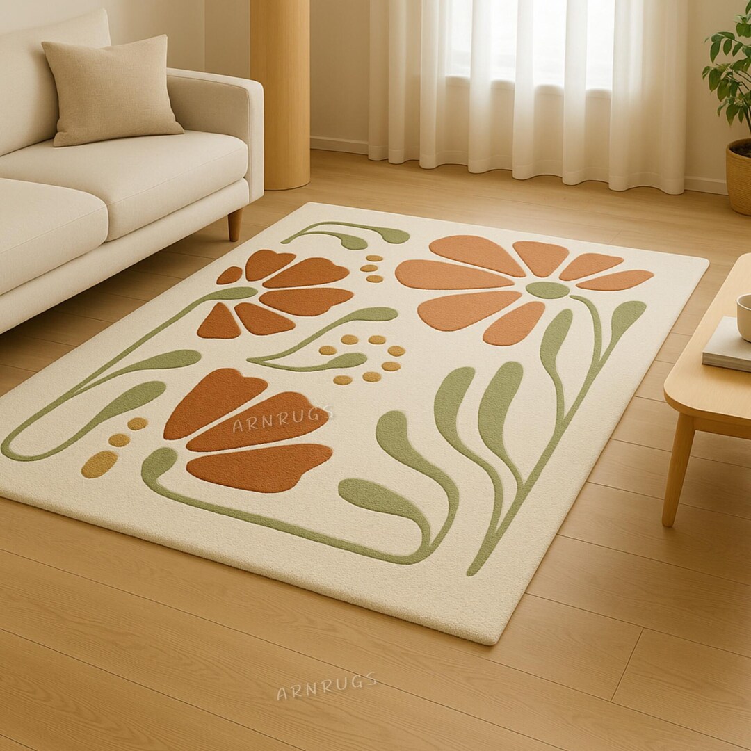 Floral Area Hand-tufted Botanical Wool Rug Custom Size - Etsy