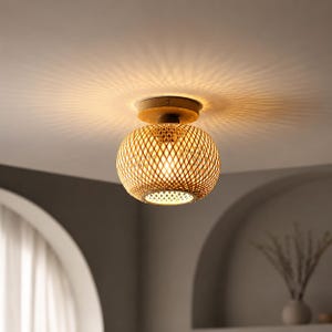 Plafoniera in bambù intrecciato a mano, lampada a sospensione rustica in rattan, lampadario boho wabi sabi, lampadario nordico, decorazioni per la casa in stile giapponese