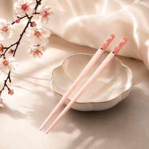 Pink Sakura Chopsticks | Cherry Blossom Non-Slip Chopsticks | Japanese Style Reusable Chopsticks | Cute Kitchen Gift