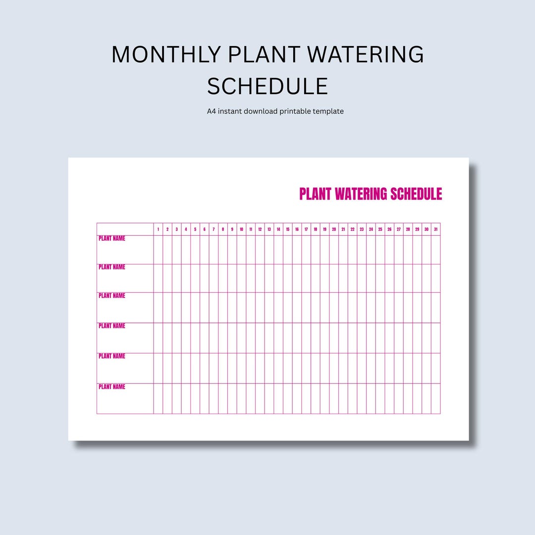 Watering Roster Monthly Plant Watering Schedule, A4 Plant Care Planner (PDF Printable ...