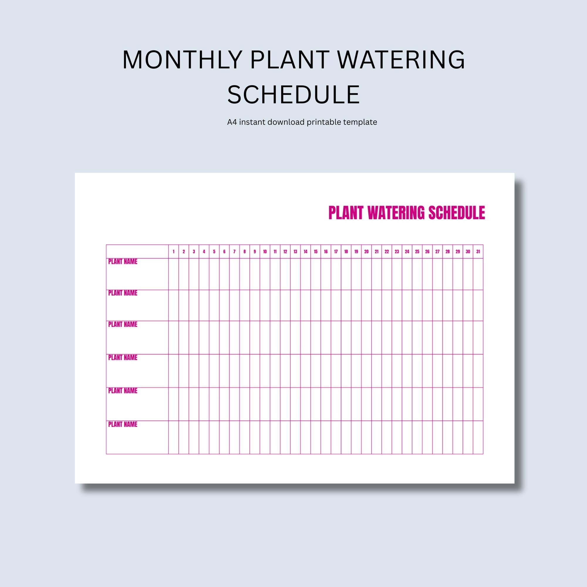 Indoor Plant Monthly Watering Schedule - Etsy