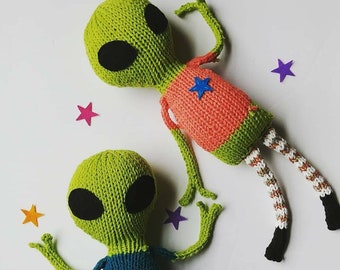 Brother Nix or sister Callisto, hand knit alien!  soft toy friend - 100% cotton original design plush space pal doll, nursery decor, twins