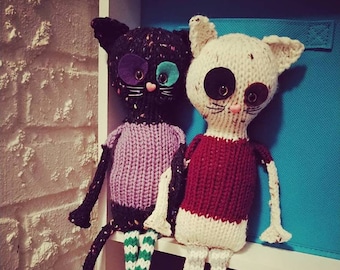 Knit KIT - Kitty Cat Violet or Milo DIY pattern, knitting needles, yarn, stuffing Unique kitten cat lover knitter gift, do it yourself craft