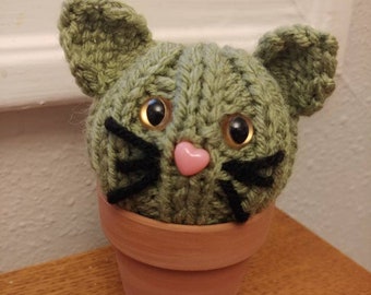 Cat-cus! Hand knit potted cat cactus, cat lover, gift for non - gardener!  Office decor, housewarming, dorm plant, pin cushion, new pet gift