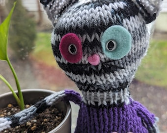 Meet Mo - hand knit kitty cat soft toy friend - original plush feline kitten doll pal