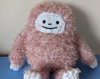 Petal, the super soft Sasquatch, furry dusty rose pink and snuggly.  A friend you can believe in.  Bigfoot stuffed animal, cryptid pal