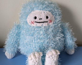 Barq, the super soft Sasquatch, furry light blue and snuggly.  A friend you can believe in.  Bigfoot stuffed animal, cryptid pal