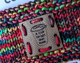 Cup of Get Shit Done mug hug, choose your color! Reusable hand knit coffee cozy sleeve, java cosy, tea jacket sweater