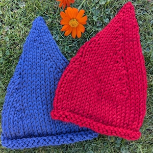 Gnome homey hat, BLUE or RED adult garden hand knit, happy hipster elf, BYOB (bring your own beard!), cosplay, gnomeo, gardener, costume cap