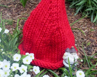 Gnome homey hat, BLUE or RED adult garden hand knit, happy hipster elf, BYOB (bring your own beard!), cosplay, gnomeo, gardener, costume cap