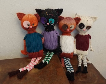 PATTERN ONLY: Here kitty kitty!  Violet & Milo knit kitten dolls!!   Cat hand knit plushie, DIY, Instant Download, knitting gifts