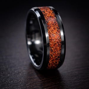 Anillo de cerámica con piedra solar / Alianza de boda celestial de inspiración nórdica