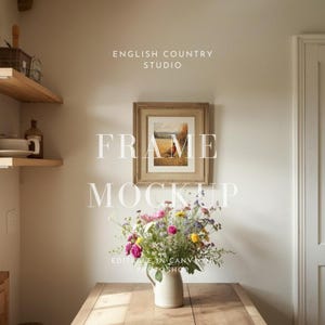 Maqueta de rincón de cocina estilo cabaña / Marco vertical / Plantilla de Canva / Photoshop / Estilo campestre inglés