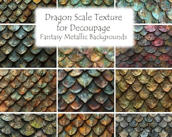 Dragon Scale Texture for Decoupage – 12 Fantasy Metallic Background| Festive Digital Paper | Fantasy Wrapping & Scrapbooking Design