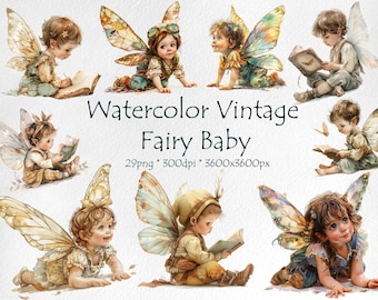 Watercolor Vintage Fairy Baby Clipart – 29PNG, 300dpi | Whimsical Fairy Children Illustration
