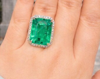 925 Sterling Silver Green Color Stone Ring, Emerald Cut Victorian Style Art Deco Ring