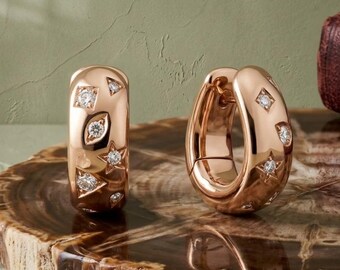 Italian Style Mixed Figure Diamond Setting Earrings, 18K Gold Plated Studs for Women