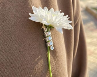 Handcrafted Silver Coil Posy Holder - Wearable Flower Vase Brooch - Minimalist Floral Lapel Pin - Wedding Accessory for Groom or Guest