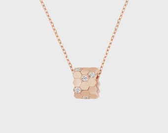 18K Rose Gold Plated Diamond Pendant, Bee Petit Model Necklace