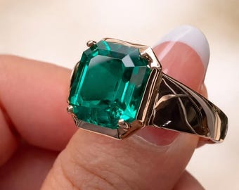 18K Gold Vermeil Big Stone Ring, Green Gemstone Statement Ring