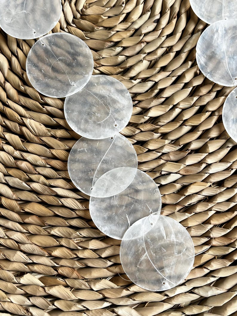 Natural Clear Shell Wind Chime Strand | Coastal Wedding Decor, Boho Wall Art Fishing Line Strung