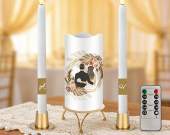 Personalized LED Candle set, Flameless Pillar Candle with 2 Taper Candles,Romantic Wedding Gift