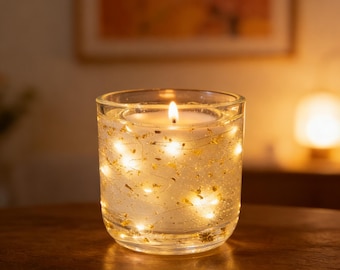 LED Scented Candle with Gold Foil | Light-Up Glass Cup Candle | 3 Scents | Home Decor