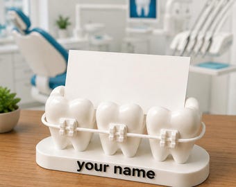 Personalized Braced Tooth Business Card Holder, Orthodontist Desk Organizer, Dental Office Decor