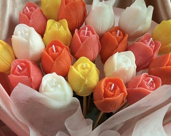 Tulip Scented Candle with Stem –  Floral Home Decor Wedding Gift