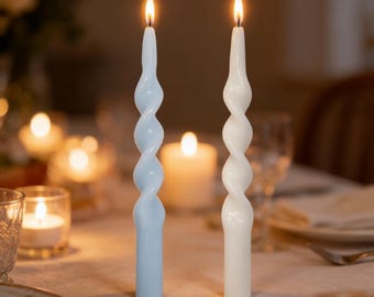 10" Spiral Taper Candles Set of 2 Blue & White | Unscented Twist Candles spring gift