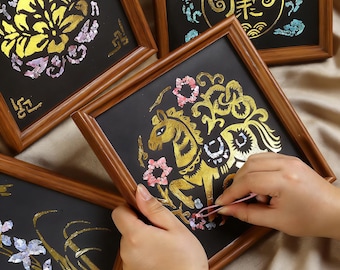 Mother of Pearl Inlay Art Kit, Gold Foil Shell Mosaic Craft, Beginner Friendly Painting
