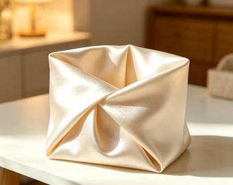 Silk-Fold Storage Box: Pearlescent Draped Fabric Organizer – Vanity, Desk, Home Decor