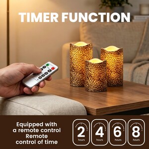 Bougies LED sans flamme à motif léopard, ensemble de bougies avec minuterie à distance