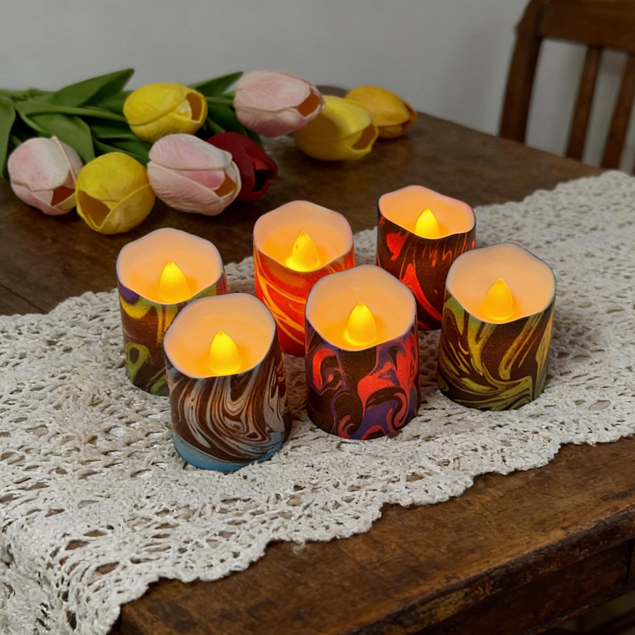 Customizable Flameless LED Tea Lights With Marbled Swirl Design, Warm ...