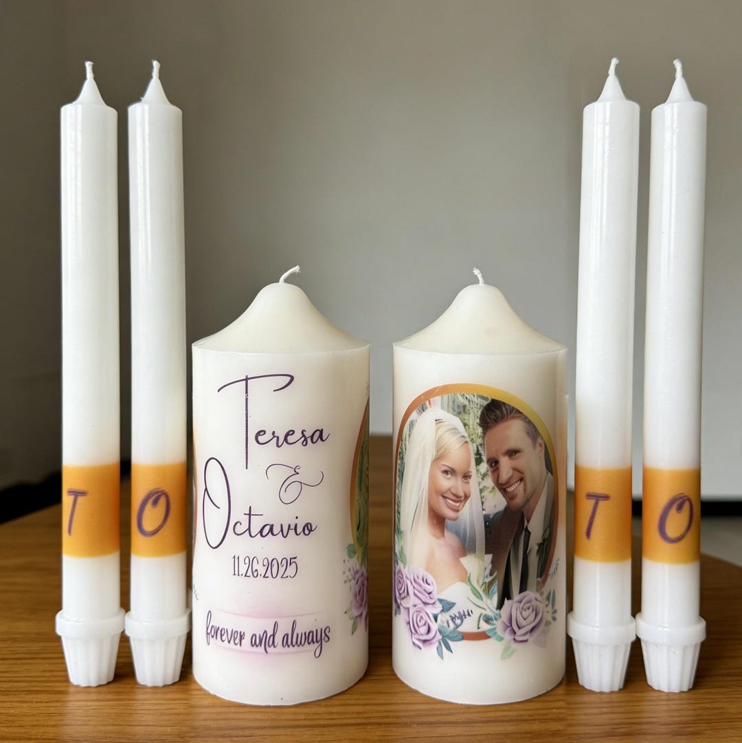 Custom Wedding Unity Candle Holder Set UV Printed Personalized Gift for ...