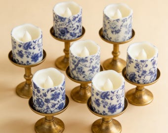 Blauw en wit porselein vlamloze led-theelichtkaarsen op batterijen, bruiloft tafeldecoratie cadeau