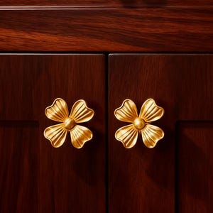 Tirador de armario de latón con forma de trébol de cuatro hojas: pomo para armario, pomo para armario