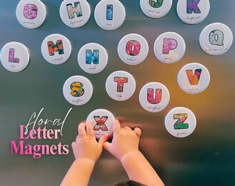 Floral Letter Magnets, Flower Alphabet with Botanical Names Refrigerator Magnet, Spelling