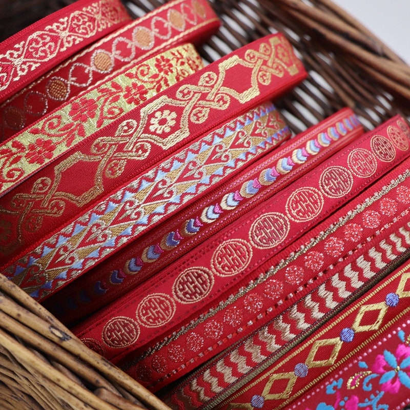 Jacquard Brocade Ribbon Trim: Chinese Folk Gold Embellishment (2