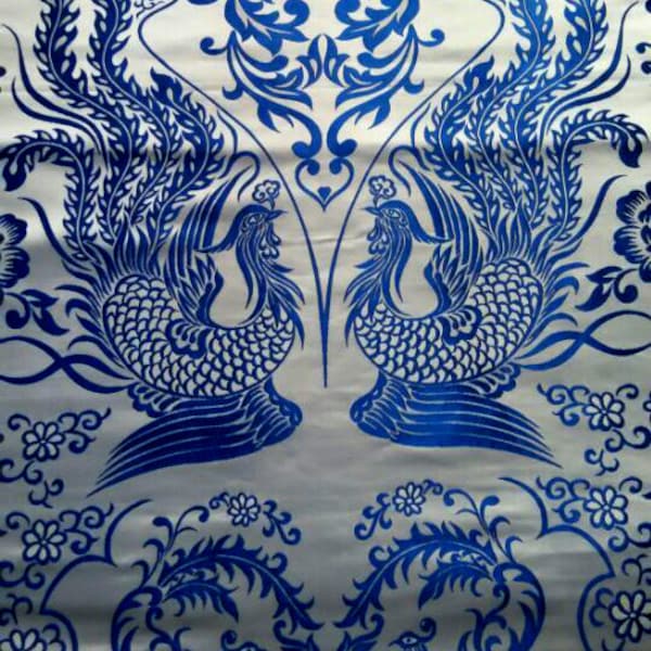 Blue and White Porcelain Phoenix Brocade Fabric - Cheongsam Sewing Fabric