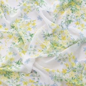 NEW arrival spring flower yellow green flower white sheer chiffon fabric