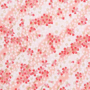 Japanischer Kimono Baumwollstoff: Sakura Blume Wilder Blumendruck, asiatischer Dekor Nähen von Taschenpuppen rot lila weiss