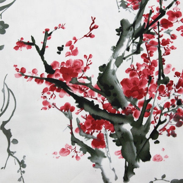 3 Motifs Encre de Chine peinture fleur de prunier rouge Fleur Bleue Pivoine Rouge Coton Tissu par cour Robe Nappe Rideau