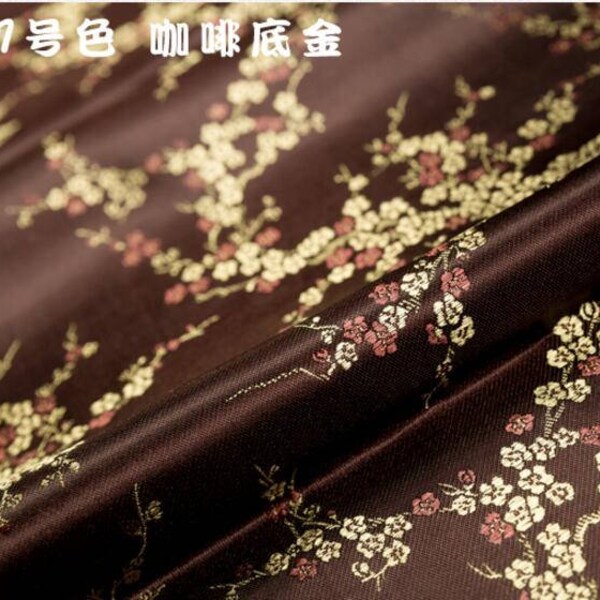 Free Shipping Chinese Ancient Jacquard Golden Red Plum Blossom Flower Brocade, Brown Tapestry ,Fabric By  The Yard ,Cheongsam Cosplay Fabric