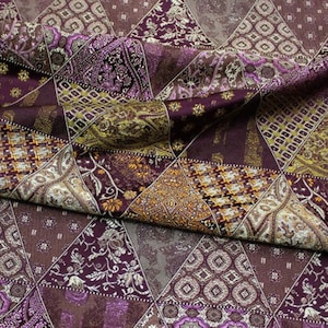 Persian Egyptian Flower Jacquard,Flower Triangle Yelloe purple Brocade,Ancient Tapestry ,Fabric By The Yard,29"W